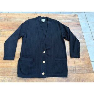 Jacobsons 100% Merino Wool Cardigan Vintage Black Small Ribbed Missing 1 button